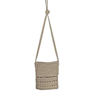 Crochet Mini Purse Tan 7 X 6 Zip Closure Shoulder Strap Y2K Retro